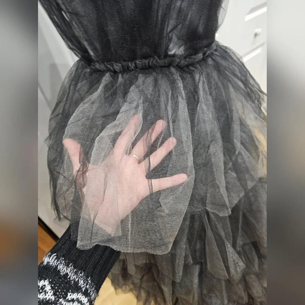 Dolls Kill Unholy Dramatic Flair Tiered Black Gray Tulle Maxi Dress Gown S - Picture 11 of 16